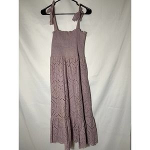 Pink Lily Tie Strap Lilac Purple Eyelet Maxi Dress Sz M